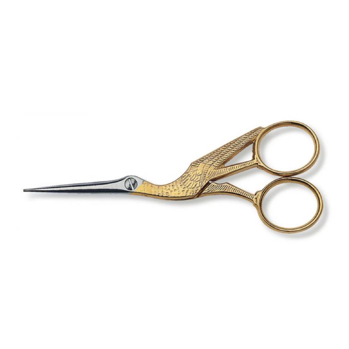 Embroidery scissors stork 9cm gold col.