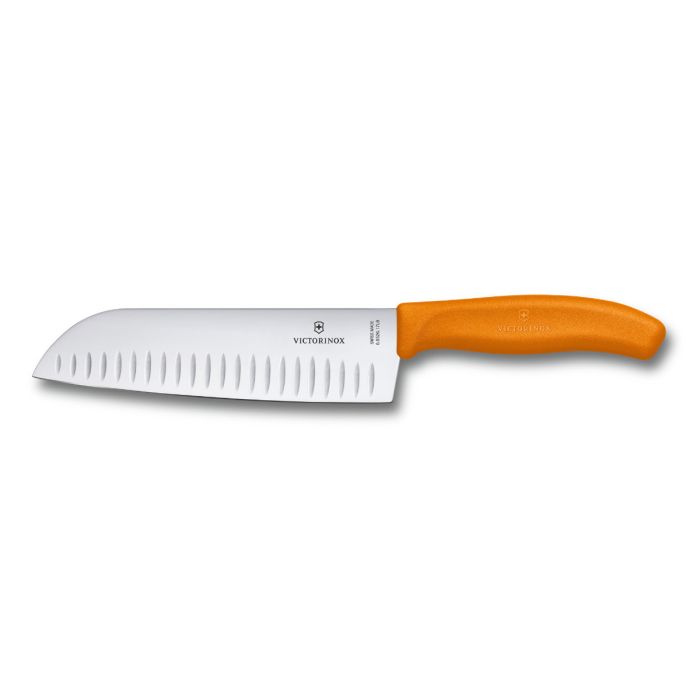 Victorinox Swiss Classic Santoku Knife Fluted Edge 17cm Orange