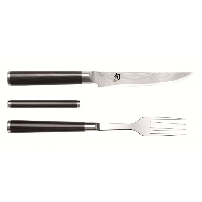 Couteau et fourchette de table en acier damassé Kai